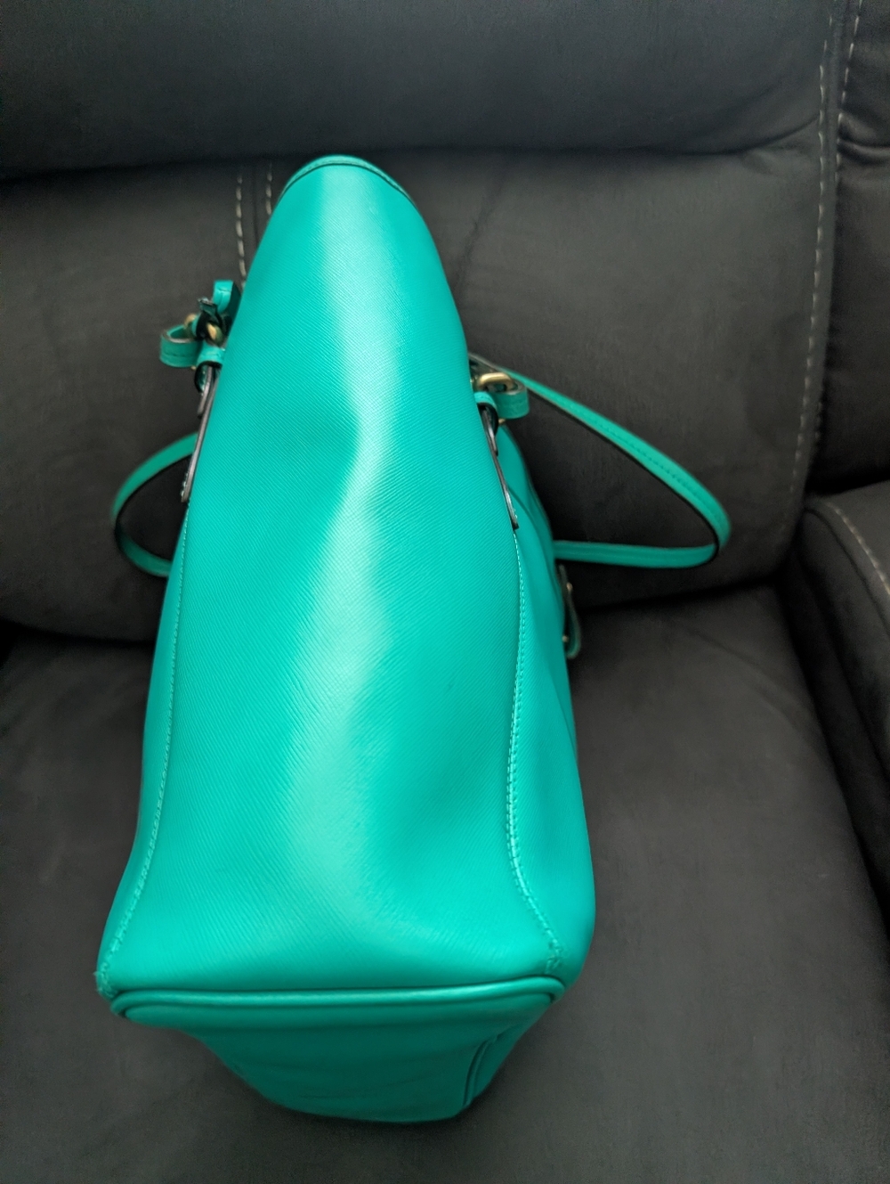 Coach Peyton Turquoise Tote with Gold Accent - Picture 7 of 13